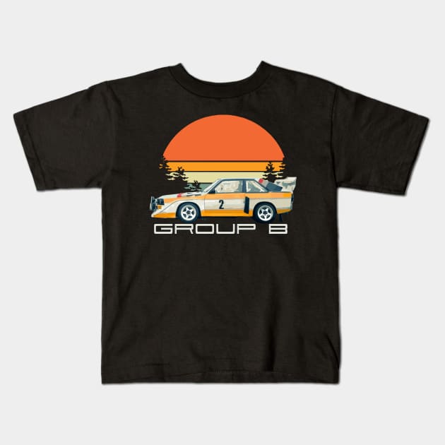 Sport S1 E2 A2 Group B Rally Car Stig Blomqvist, Mikkola and Walter Röhrl Kids T-Shirt by cowtown_cowboy